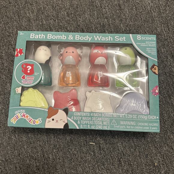 Squishmallows Bath Bomb & Body Wash 8 pc Set (8 scents) w/4 Surprise Charms NEW - Picture 1 of 2